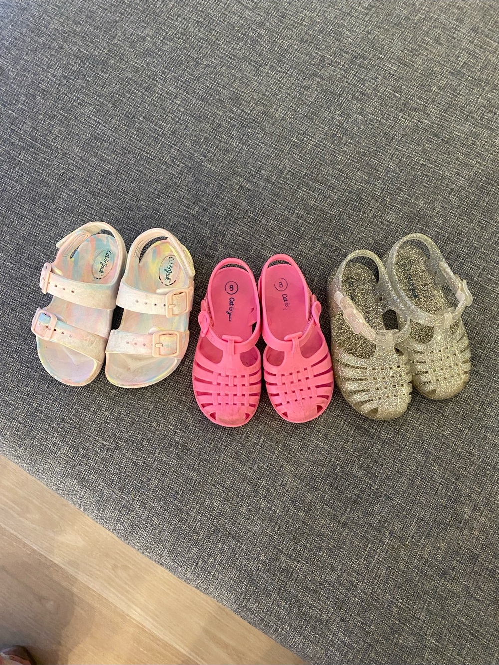 Cat & Jack Kids Jelly Sandals in Pink, Iridescent, and Gold Glitter